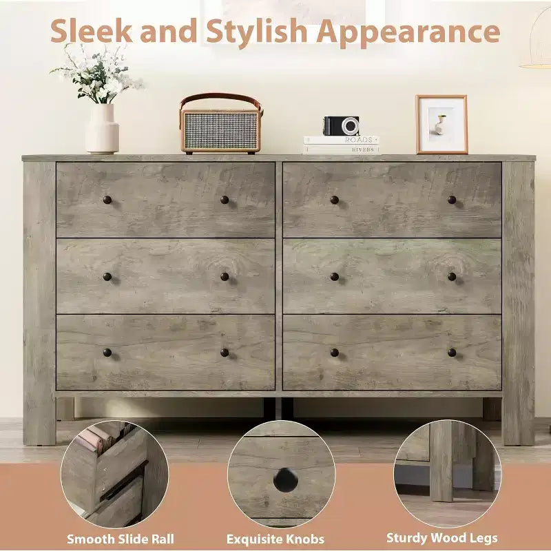 Commode 6 tiroirs Acekool – Meuble de rangement moderne avec tiroirs profonds