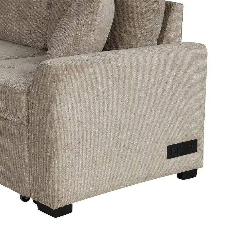 Canapé-lit d'angle de 82,6 po avec roues et ports USB