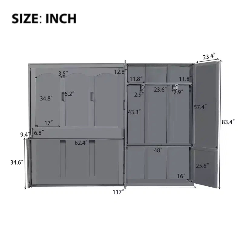 Lit escamotable Queen Size Whisen Modern Design, se pliant dans une armoire avec penderie