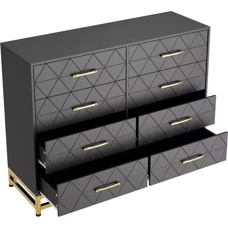 Commode de chambre avec 8 tiroirs, commode de meuble TV, grande commode en bois pour le rangement et l'organisation.