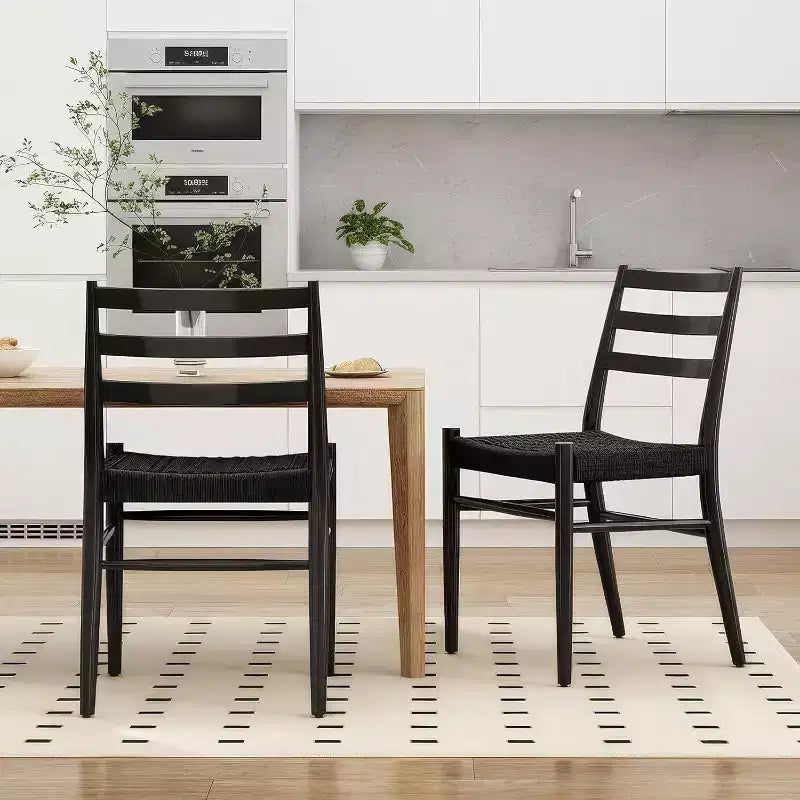 TUYOHW Lot de 2 Chaises de Salle à Manger Style Ferme Moderne du Milieu du Siècle, Chaises de Salle à Manger avec Assise en Corde Tressée et Cadre en Métal Robuste