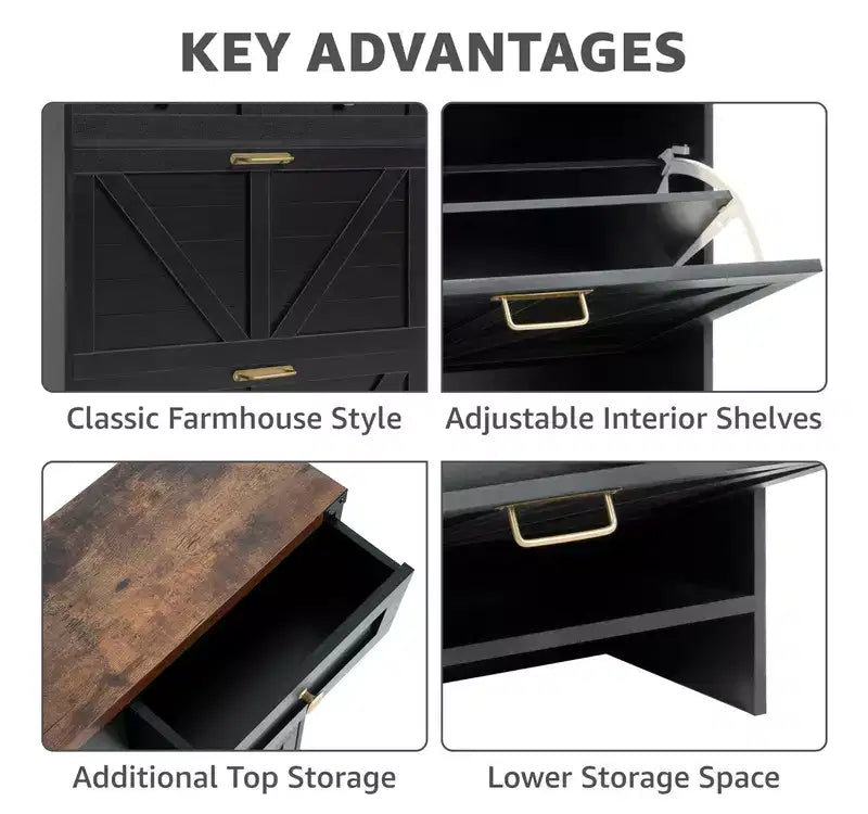 Meuble à Chaussures Mince de Ferme Home Imports Emporium avec Tiroirs Rabattables Meuble de Rangement à Chaussures Étroit pour Entrée avec 2 Tiroirs de Rangement