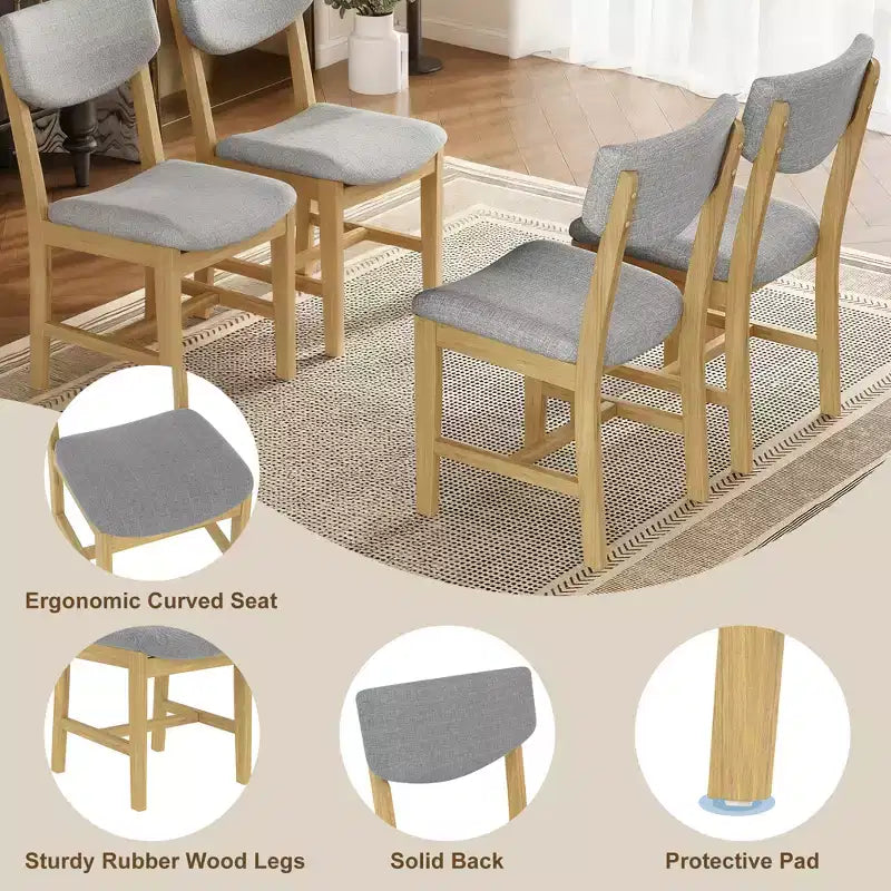 Ensemble de salle à manger rustique 5 pièces avec table en bois et 4 chaises rembourrées Espresso