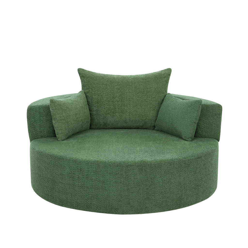 Fauteuil baril accent en chenille, Fauteuil de salon, Fauteuil rond avec base pivotante à 360 degrés et 3 coussins amovibles