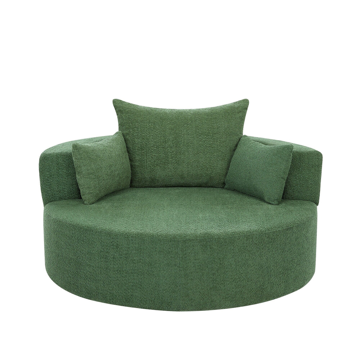 Fauteuil baril accent en chenille, Fauteuil de salon, Fauteuil rond avec base pivotante à 360 degrés et 3 coussins amovibles
