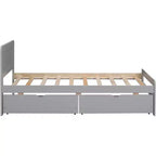 Lit plateforme double Acekool avec 2 tiroirs de rangement gigognes, tête de lit, cadre robuste, aucun sommier tapissier requis, gain de place pour chambre d'enfants ou d'amis