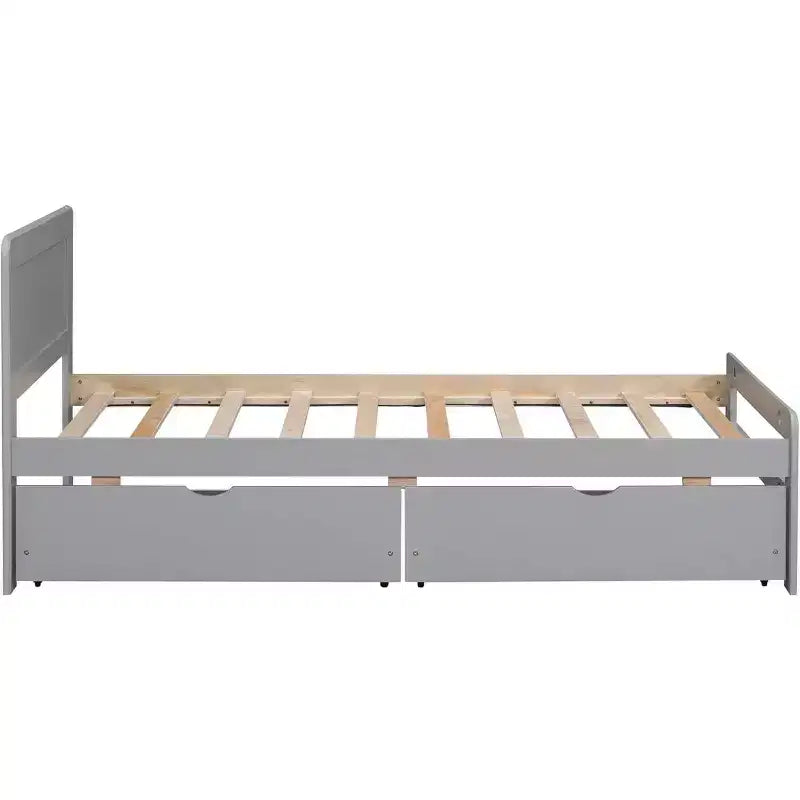 Lit plateforme double Acekool avec 2 tiroirs de rangement gigognes, tête de lit, cadre robuste, aucun sommier tapissier requis, gain de place pour chambre d'enfants ou d'amis