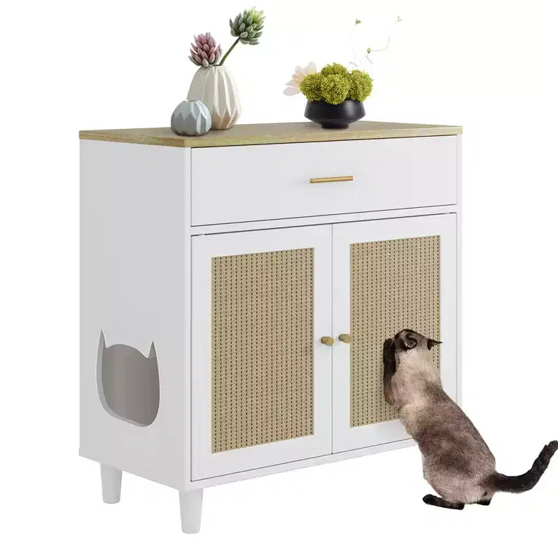 Meuble cache-litière pour chat, anti-chien, mobilier moderne pour chat avec rangement pour la maison