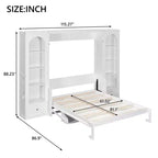 Lit escamotable Queen Size avec armoires latérales et éclairage LED, lit armoire pliant avec étagères de rangement et tiroirs pour chambre d'amis, blanc