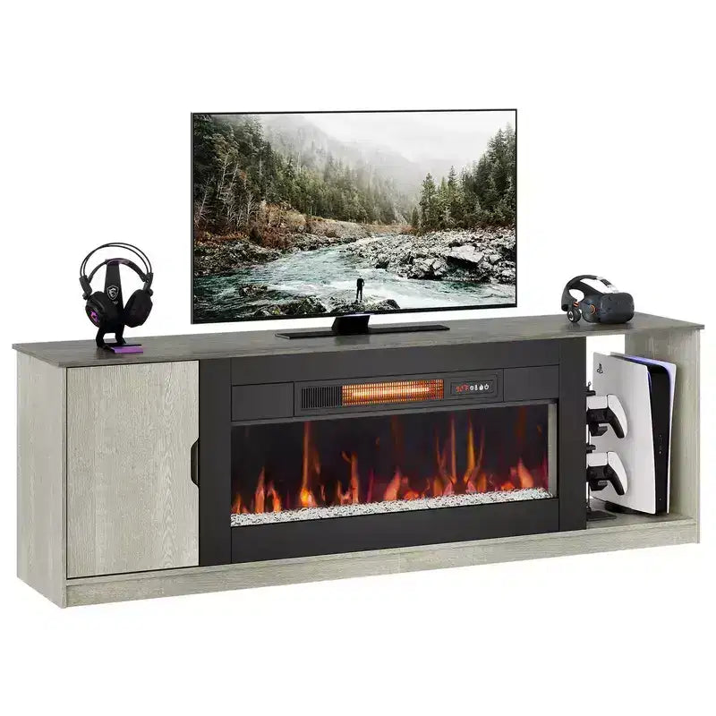 Meuble TV moderne Bestier avec cheminée et 70 LED, pour téléviseurs jusqu'à 80 pouces, console TV de jeu PS5 avec cheminée 36 pouces et placard pour salon