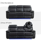 Canapé inclinable électrique avec chargeur sans fil, liseuse, lumière LED pour salon, similicuir, port AC/USB, porte-gobelet, noir