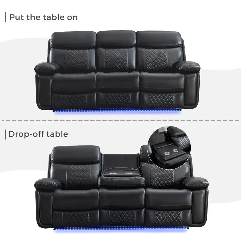 Canapé inclinable électrique avec chargeur sans fil, liseuse, lumière LED pour salon, similicuir, port AC/USB, porte-gobelet, noir