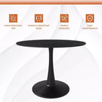 Table à manger ronde LeisureMod Bristol 40 – Plateau en pierre frittée, table d'appoint de café et piédestal en acier robuste noir pour la cuisine et les petits espaces