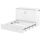 Lit escamotable Whisen avec structure de poulie, se plie dans une armoire avec tiroir et ports USB