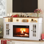 Meuble TV compatible 70 pouces, Console multimédia 58 pouces, Meuble TV moderne effet bois avec lumières LED, Rangement avec portes en verre et étagères réglables