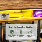 Meuble TV Qwatto 63 pouces marron avec station de charge, lumières LED, 6 tiroirs en tissu, centre de divertissement pour TV jusqu'à 70 pouces, rangement de chambre