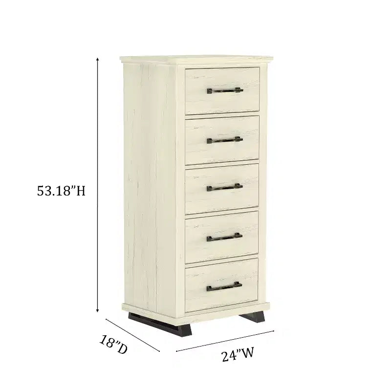 Festivo Ensemble Contemporain 3 pièces Commode 5 tiroirs 24 et Table de Chevet 3 tiroirs Blanc cassé Scié : MDF, Pieds en Métal, Anti-basculement