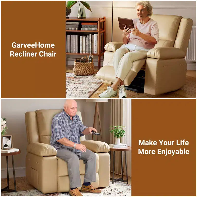 Fauteuil inclinable électrique - Chaleur et massage, fauteuil inclinable électrique robuste en cuir PU pour personnes âgées et à mobilité réduite, dossier et jambes réglables