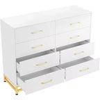 Commode de chambre avec 8 tiroirs, commode de meuble TV, grande commode en bois pour le rangement et l'organisation.