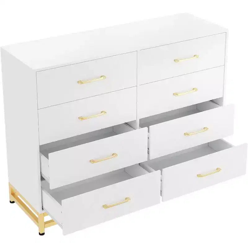 Commode de chambre avec 8 tiroirs, commode de meuble TV, grande commode en bois pour le rangement et l'organisation.