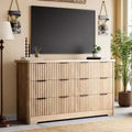 Commode 6 tiroirs cannelée, commode moderne en bois avec plateau en bois, armoire de rangement robuste pour vêtements de chambre à coucher