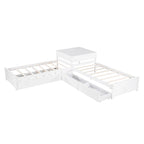 Lit plateforme en L moderne blanc de taille double avec lit gigogne et tiroirs pour chambre à coucher