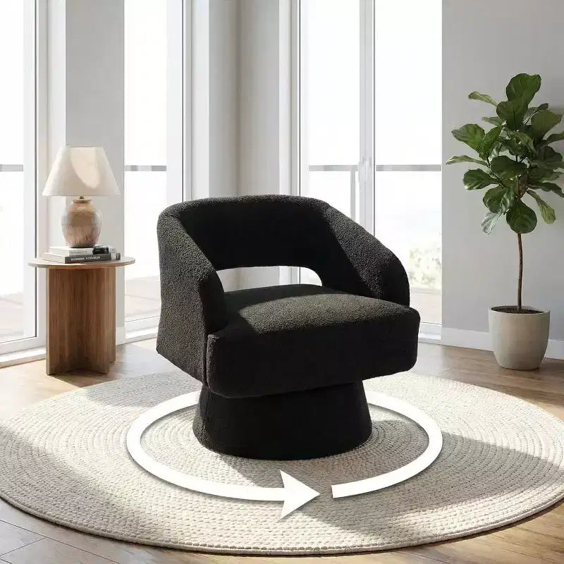 Fauteuil pivotant rond en velours – Fauteuil lounge moderne avec dossier rayé et coussin moelleux, chaise d'appoint élégante pour salon, chambre à coucher