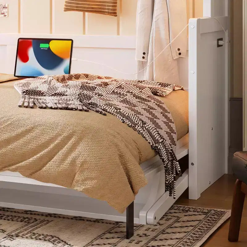 Lit escamotable Dalton en bois GDFStudio avec bureau intégré et station de charge USB