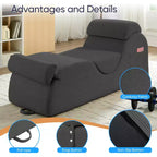 Mjkone Chaise Longue de Yoga en Velours Côtelé, Canapé de Yoga Incurvé avec Appui-Tête/Coussin Lombaire/Repose-Pieds Amovibles, Base Antidérapante