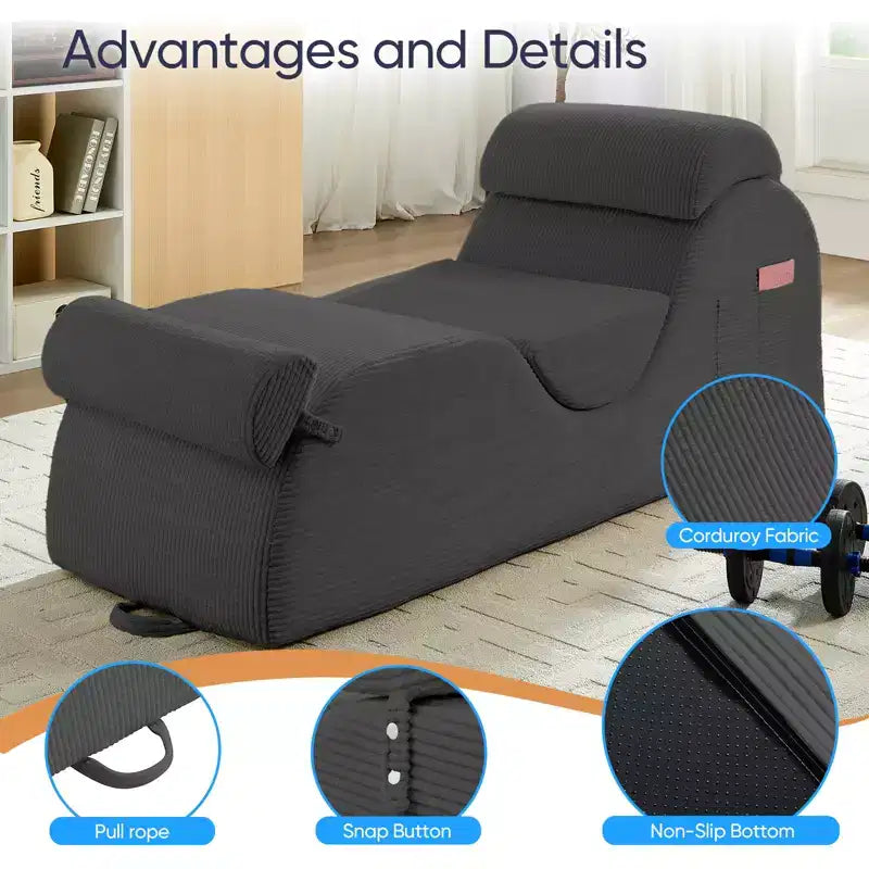 Mjkone Chaise Longue de Yoga en Velours Côtelé, Canapé de Yoga Incurvé avec Appui-Tête/Coussin Lombaire/Repose-Pieds Amovibles, Base Antidérapante
