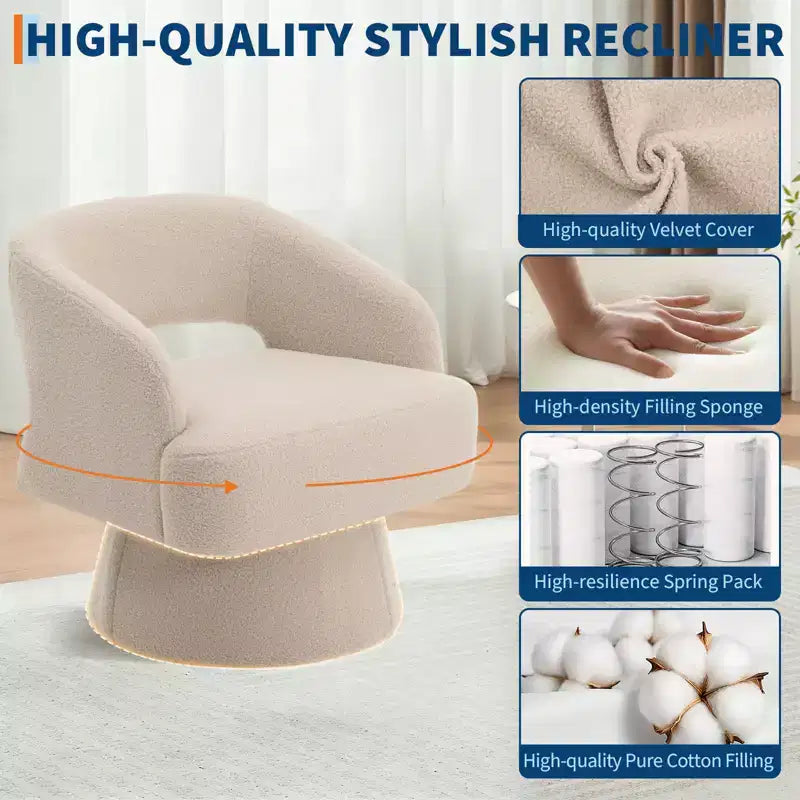 Fauteuil pivotant - Fauteuil moderne rembourré avec dossier rayé et rembourrage moelleux, chaise longue ronde pour salon, chambre à coucher (1 pièce)