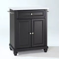 Chariot de cuisine compact avec plateau en granit Cambridge noir/blanc - Crosley : Cadre en bois d'hévéa, porte-serviettes, étagères de rangement