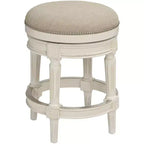 55 Downing Street Oliver Wood Tabouret de bar pivotant Blanc vieilli 62,2 cm de haut Coussin rond traditionnel crème avec repose-pieds pour îlot de cuisine