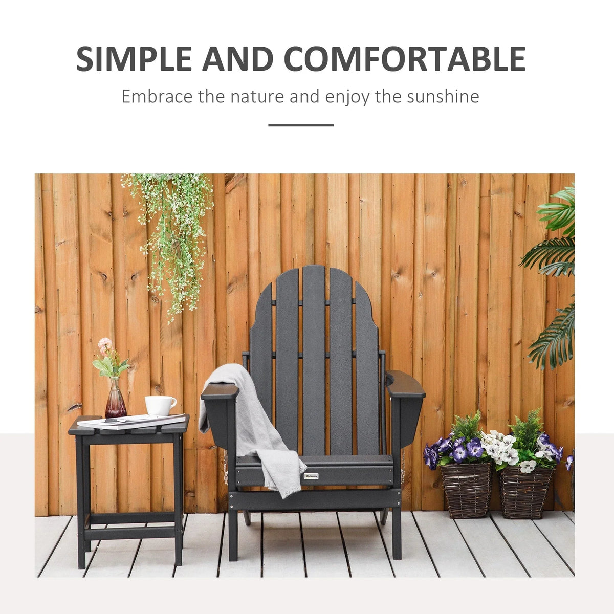 Chaise Outsunny Adirondack Pliante, Chaises de Plage Longues en Plastique HDPE Tout Temps pour Patio, Terrasse et Mobilier de Jardin