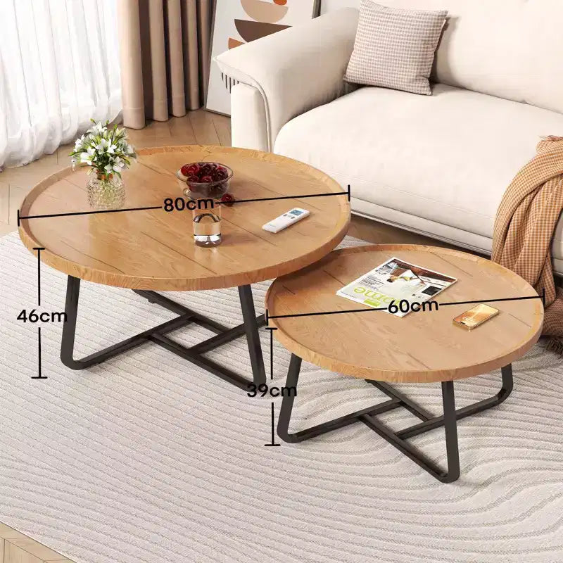 Ensemble de 2 tables basses gigognes rondes, style scandinave, petites tables basses et d'appoint pour salon, chambre à coucher, balcon