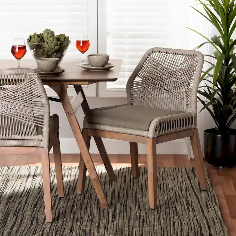 Chaise de salle à manger moderne de style transitionnel en acajou tissée de corde – Gris