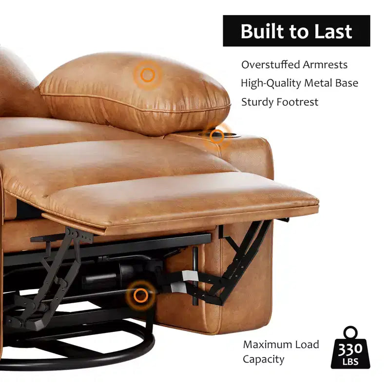 Fauteuil inclinable pour adultes, fauteuil inclinable manuel à bascule en similicuir, fauteuil inclinable pivotant à 360 degrés avec poche latérale, fauteuil inclinable simple, beige