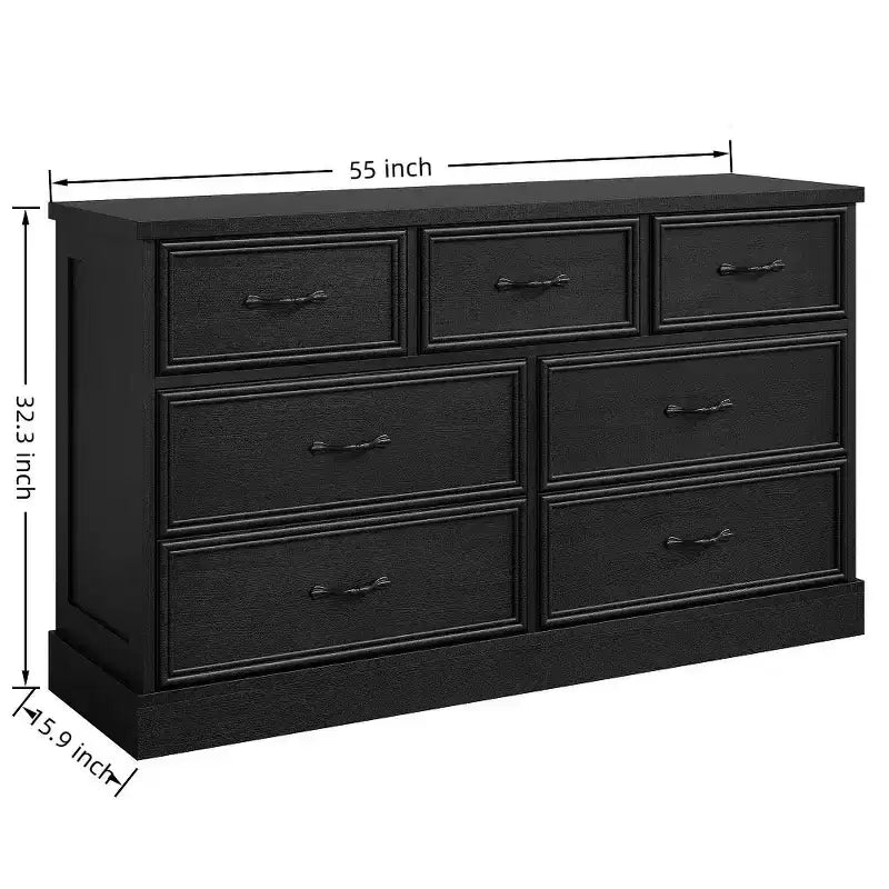 Commode de Ferme à 7 Tiroirs, 140 cm de Large, Rangement à 7 Tiroirs avec Base Robuste, Meuble TV en Bois Blanc pour Chambre, Salon, Chambre d'Enfant