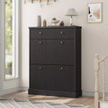 Armoire à chaussures étroite et cannelée 42, 2 tiroirs basculants et tiroir supérieur, profil incurvé, organisateur en bois pour entrée, couloir
