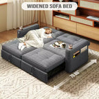 Canapé-lit causeuse Queen size 73" avec lit gigogne, poches et USB, petit canapé convertible moderne 2 places pour salon, gris
