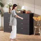 COZONY Commode cannelée à 8/9 tiroirs - Grand meuble de rangement en bois avec poignées métalliques et dispositif anti-basculement pour chambre à coucher, salon, couloir
