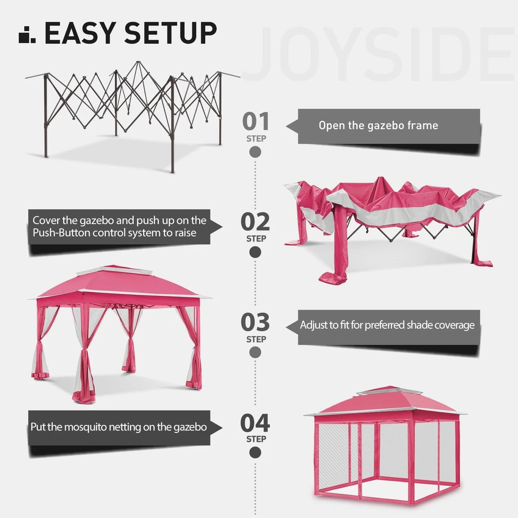 Cozywor Tonnelle escamotable en acier de 3,35 m x 3,35 m avec moustiquaire