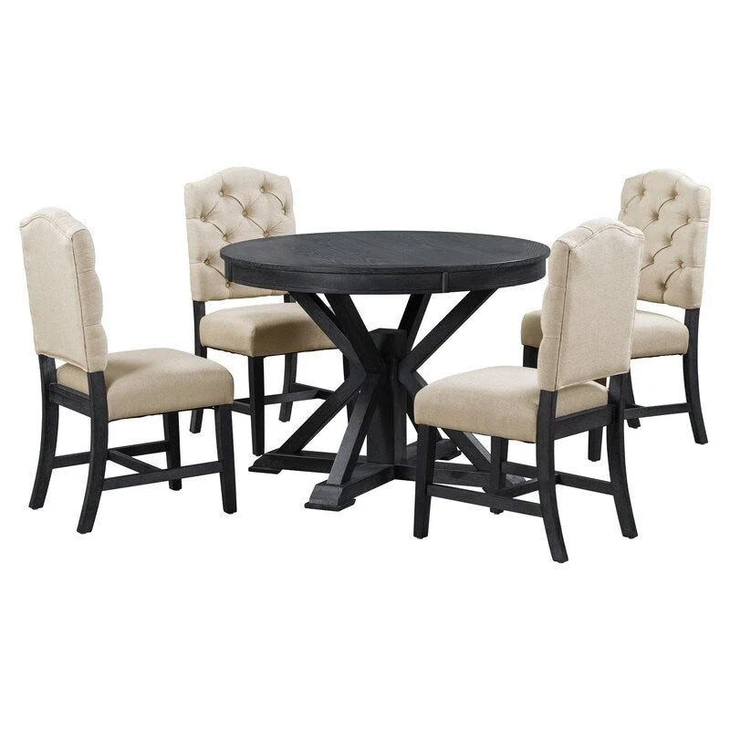 Ensemble de table à manger de style rétro et fonctionnel avec table extensible et 4 chaises rembourrées pour salle à manger et salon