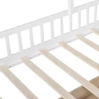 Lit cabane MAYEERTY pour enfant avec canapé, plateforme, deux tiroirs et étagère de rangement, blanc