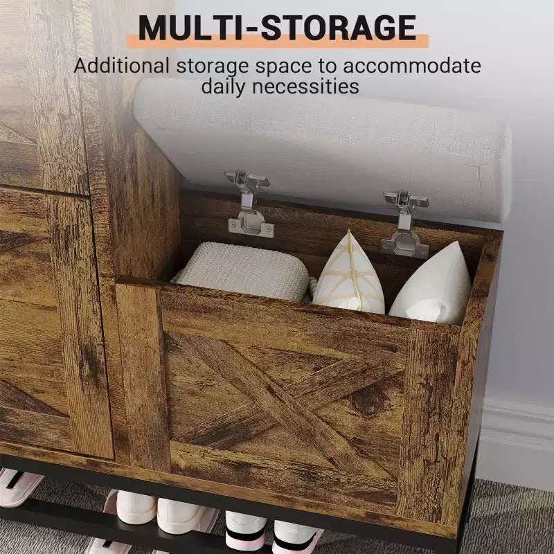 Meuble à chaussures avec banc, Meuble de rangement à chaussures étroit et mince de style rustique avec 2 tiroirs basculants pour entrée, salon, couloir