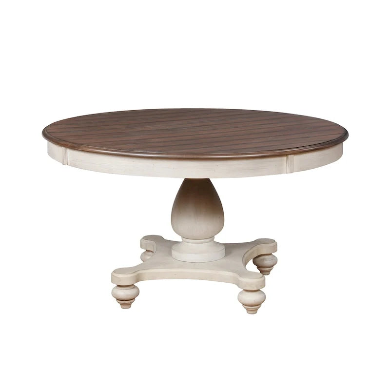 Ensemble de salle à manger Roundhill Furniture Arch en chêne vieilli : table ronde, quatre chaises