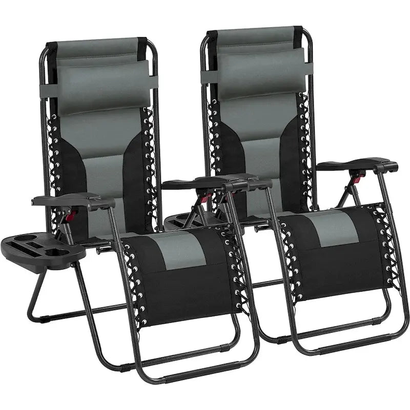 Yaheetech Lot de 2 chaises longues de jardin/camping zéro gravité rembourrées 66 cm avec accoudoirs et oreiller