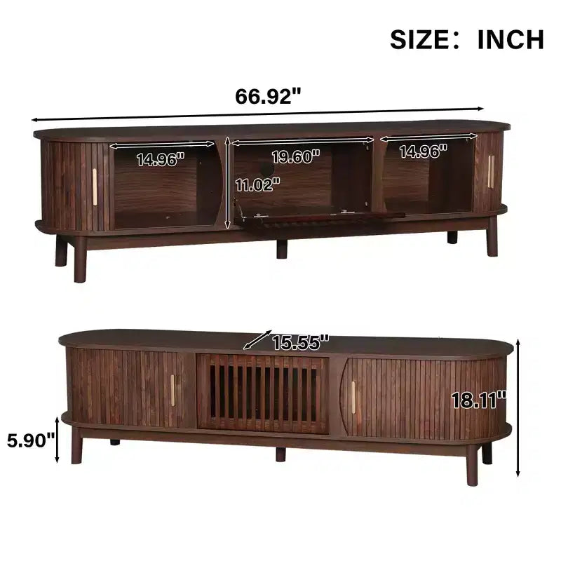 PexFix 66.9 Meuble TV Moderne de Ferme pour TV 75 Pouces, Meuble TV en Bois avec Rangement, Table Console TV pour Salon Chambre, Marron