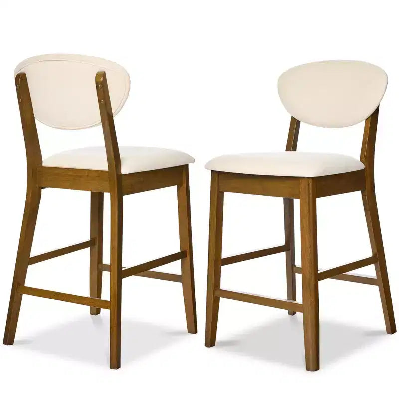 Ensemble de 2 tabourets de bar hauteur comptoir en bois et tissu d'inspiration Mid-Century Modern