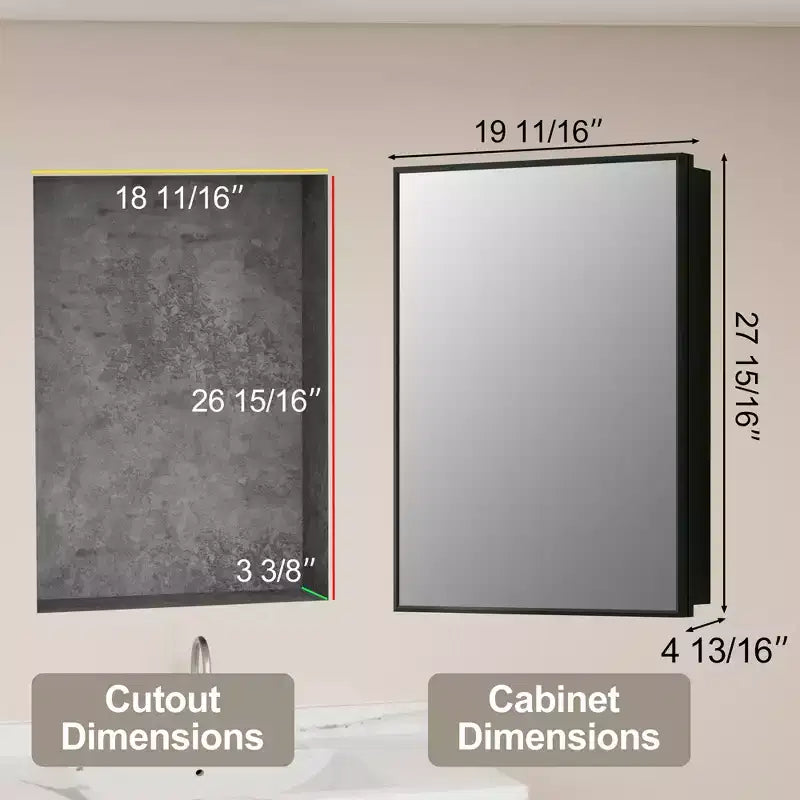 Armoire à pharmacie Elise avec miroir, armoire de salle de bain à montage en surface ou encastré, étagères réglables en verre trempé, réversible